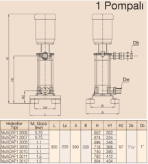 MultiDAF1 3000-10/Tek Pompalı Dik Hidrofor 1,1 kW (1¼''-1'') (9-10) Kat (0-20) Daire