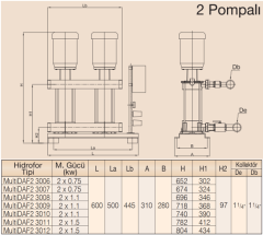 MultiDAF2 3000-10/İki Pompalı Hidrofor 2 x 1,1 kW (1¼''-1¼'') (9-10) Kat (20-40) Daire