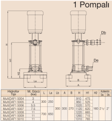 MultiDAF1 5000-5/Tek Pompalı Hidrofor 4 kW (2½''-2'') (60 Mss - 1 x 15 m3/h)