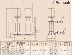 MultiDAF2 6500-5/İki Pompalı Hidrofor 2 x 15 kW (*DN100-3'')  (73 mss - 2  x 50 m3/h)