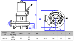 Enduro D 80-190 Çift Kanatlı Kapalı Çarklı 2,2 kW Partikül Çapı:60mm (3'') 1500 d/dak